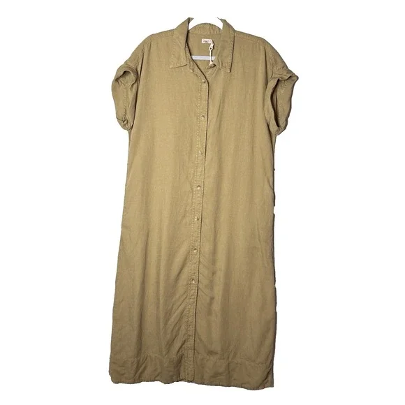 Faherty Dress Sz L Arlie Day Button Shirt Midi Casual Utility Outdoors Linen Bld - Picture 1 of 12
